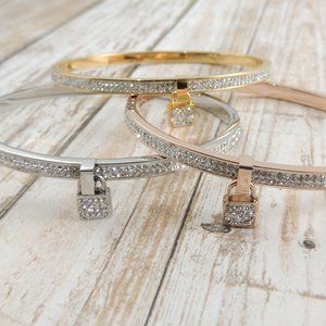 Lock Charm CZ Stone Bangle Bracelets Layering